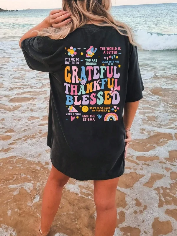 Shorts & Skirts stylish fits-Grateful Thankful Blessed Women's Graphic Short Sleeve T-Shirt