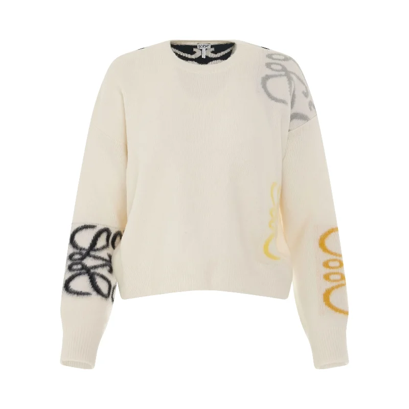 Anagram Intarsia Wool Sweater in Soft White