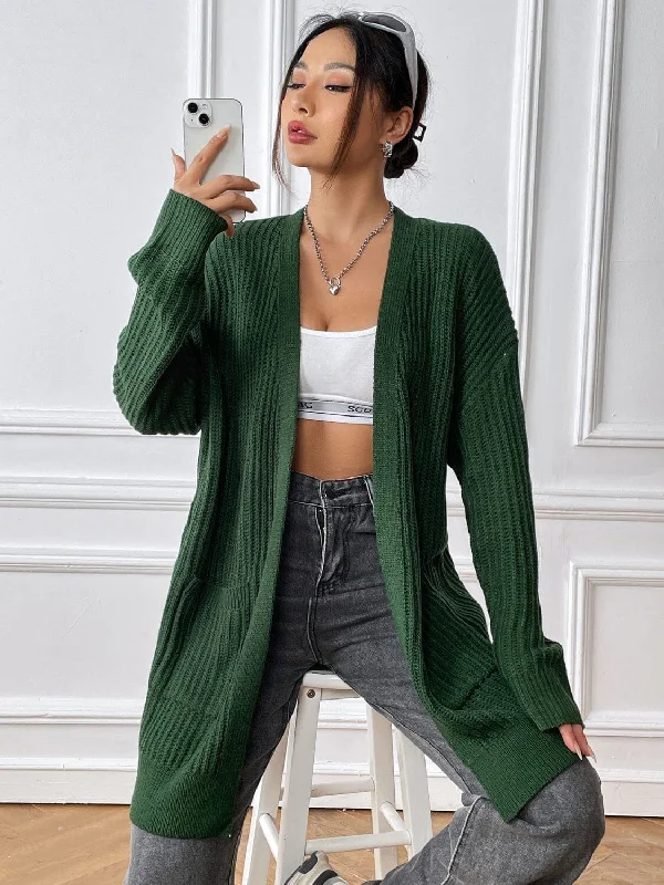 Cardigans with holiday photo-Open Front Long Sleeve Cardigan