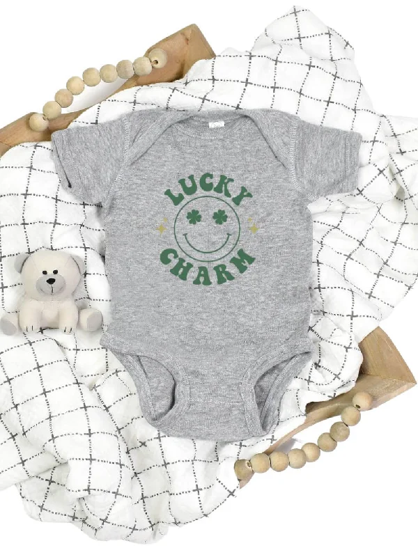 Shorts & Skirts stylish designs-Lucky Charm Smile Face Infant Baby Short Sleeve St. Patrick's Day Rabbit Skins Bodysuit