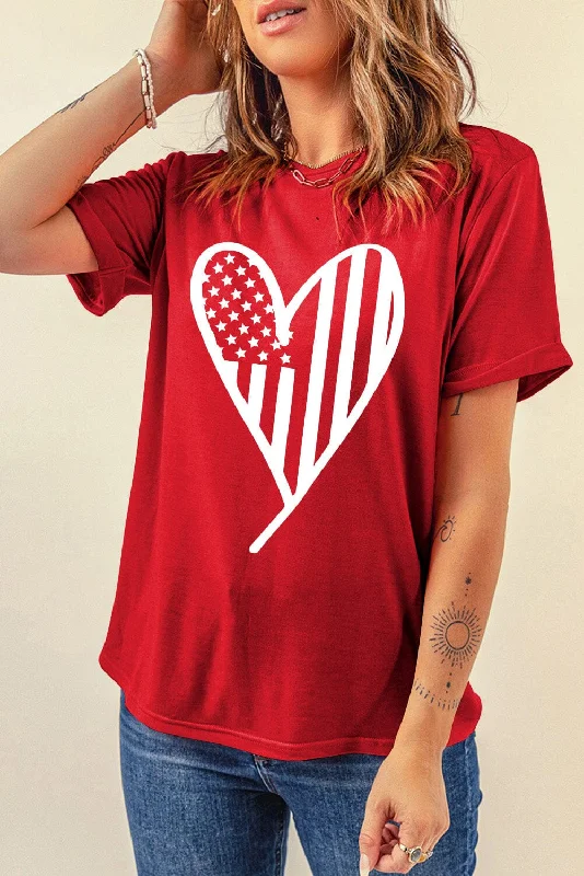 Shorts & Skirts seasonal styles-Heart Round Neck Short Sleeve T-Shirt