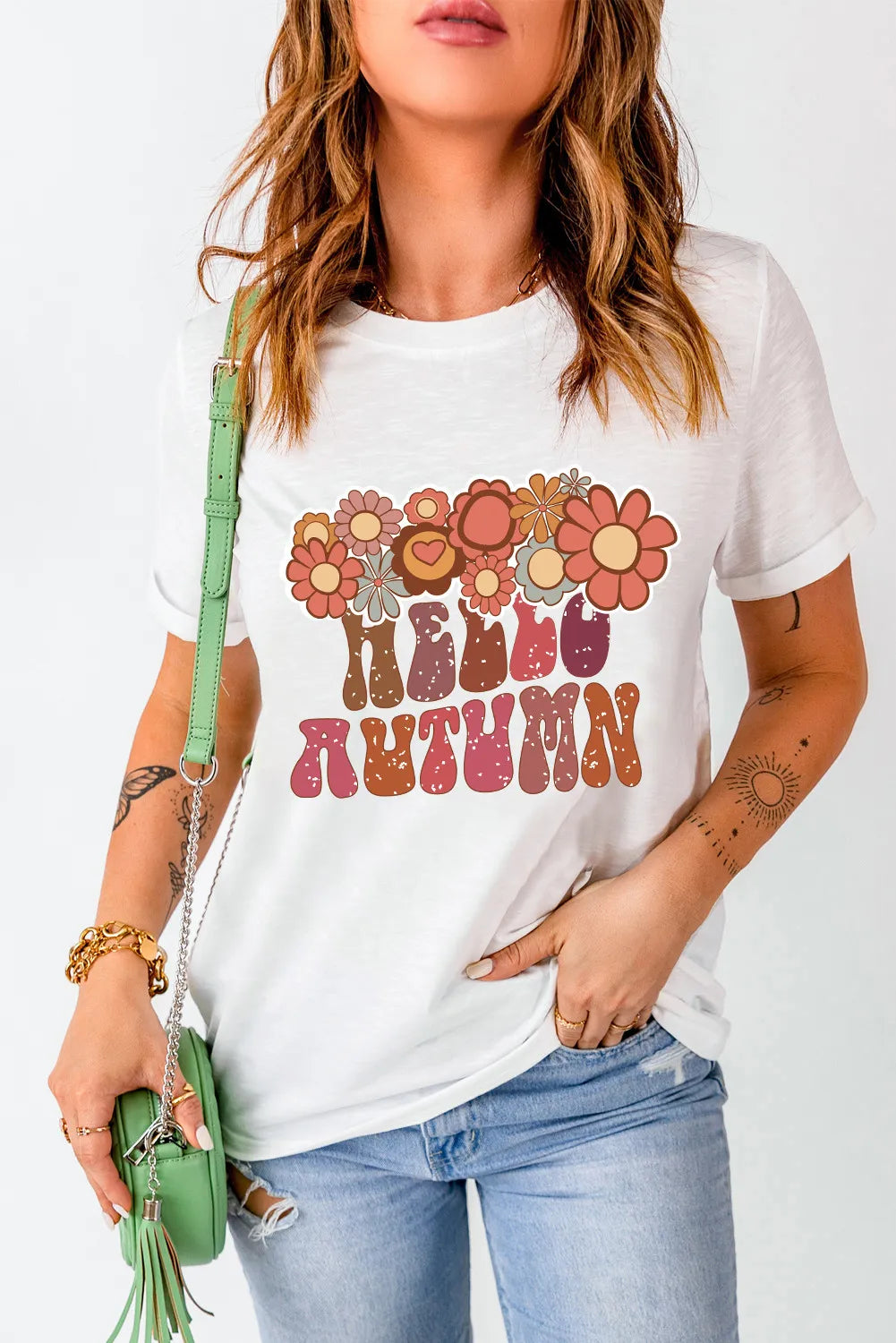 Shorts & Skirts best brands-Hello Autumn Flower Women's Graphic Short Sleeve T-Shirt