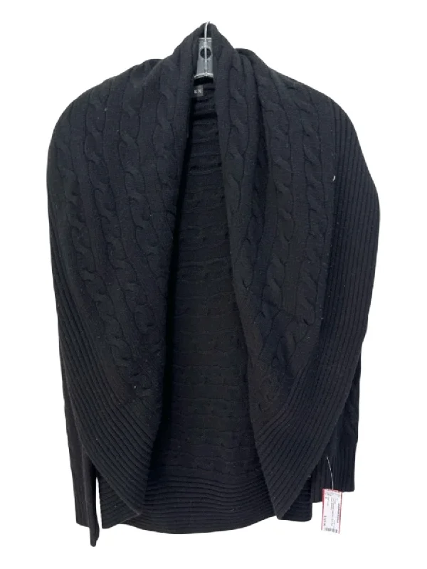 Cardigans with romper style-Ralph Lauren Size S Black Cashmere Cable Knit Open Knit Ribbed Cardigan