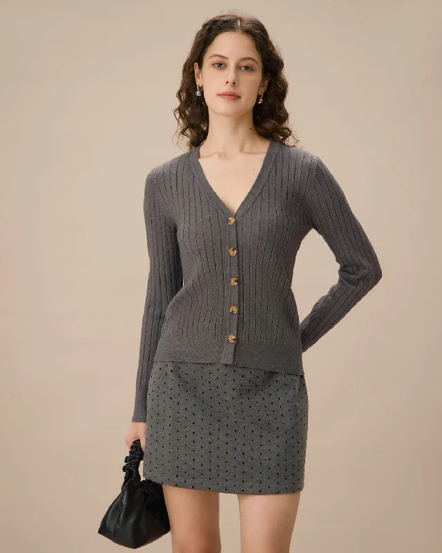 Cardigans with bridesmaid style-Grey V-Neck Single-breasted Cardigan