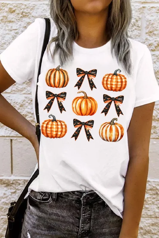 Shorts & Skirts seasonal trends-Pumpkin Round Neck Short Sleeve T-Shirt