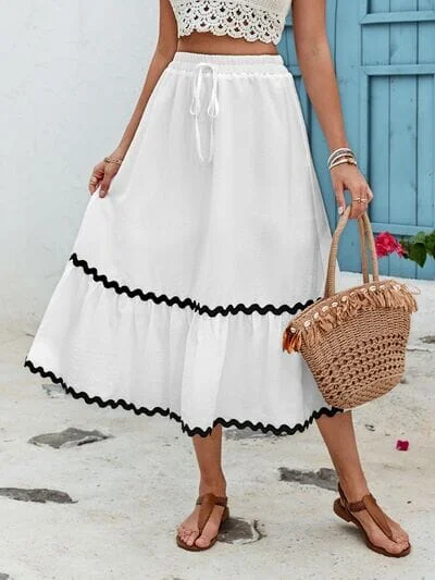 Shorts & Skirts comfy trends-Tied Contrast Trim High Waist Skirt