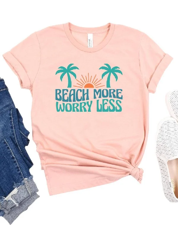 Shorts & Skirts unique trends-Beach More Worry Less Women's Jersey Short Sleeve Graphic Tee