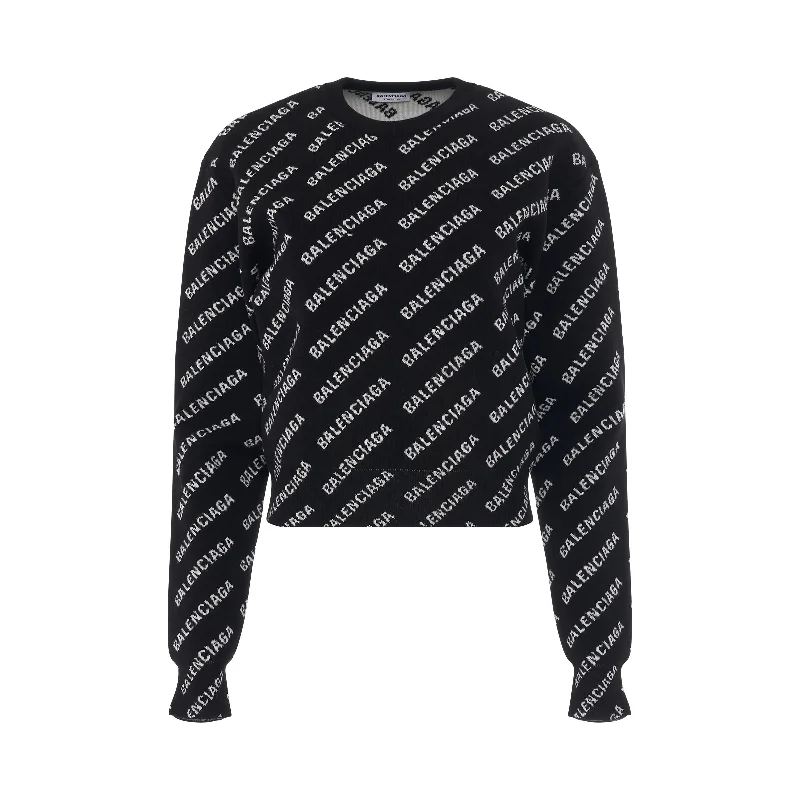 Mini Allover Logo Knit Sweater Black/White