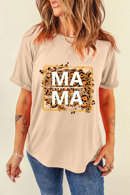 Shorts & Skirts elegant wear-MAMA Round Neck Short Sleeve T-Shirt