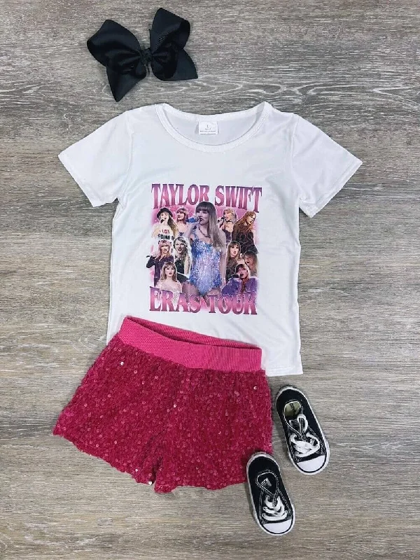 Shorts & Skirts lightweight fabric-Singer on Tour Hot Pink Sequin Girls Concert Shorts Outfit