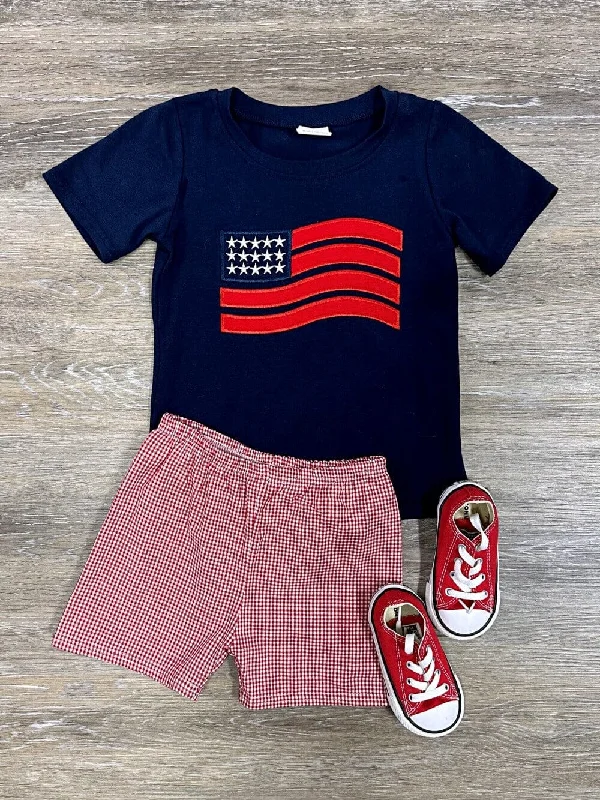 Shorts & Skirts fashion fits-Old Glory Boys Navy & Red Patriotic Shorts Outfit