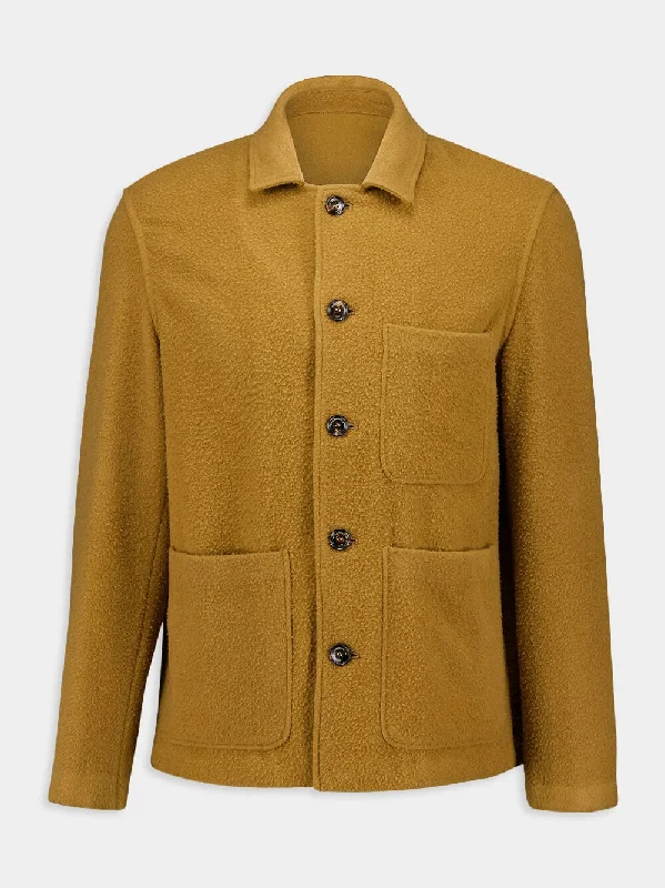 Jackets with geometric patterns -Camel Cashmere Button-Up Jacket