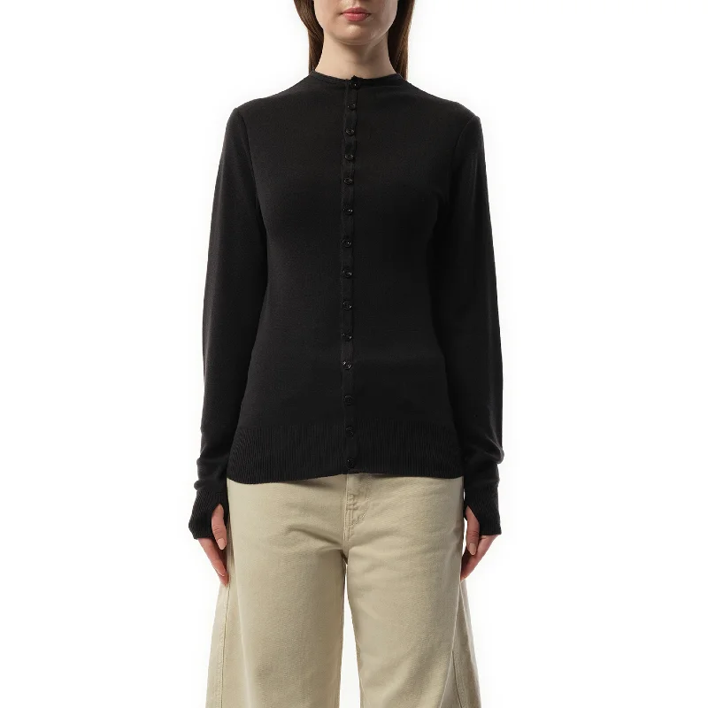 Cardigans with metallic trim-Fitted Seamless Cardigan in Granite Black