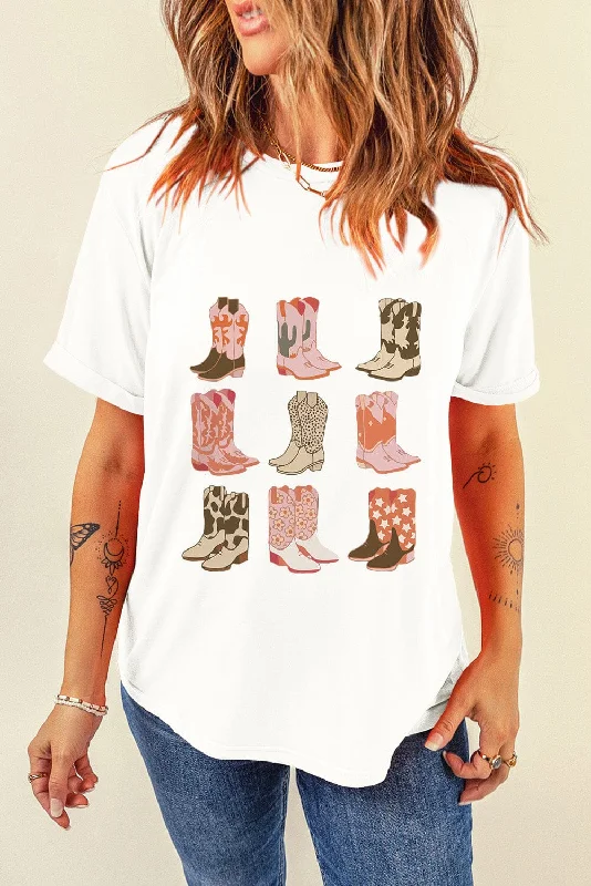 Shorts & Skirts stylish looks-Boot Graphic Round Neck Short Sleeve T-Shirt