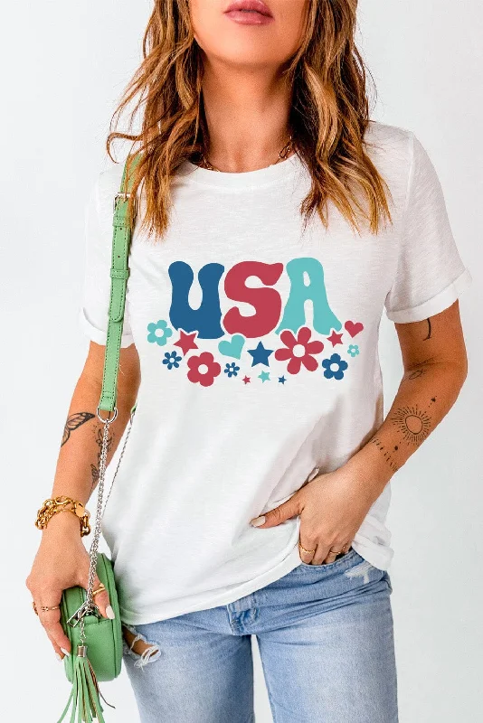 Shorts & Skirts stylish looks-USA Round Neck Short Sleeve T-Shirt