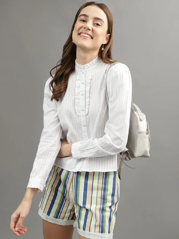 Blouses & Shirts plus size-Iconic White Striped Regular Fit Shirt