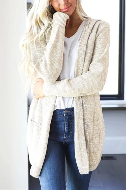 Cardigans with dress layering-Heathered Open Front Cardigan with Pockets