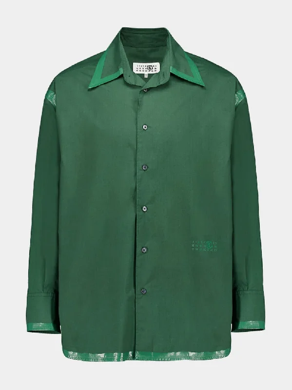 Jackets for morning runs -Green Poplin Shirt Jacket with Coated Hem