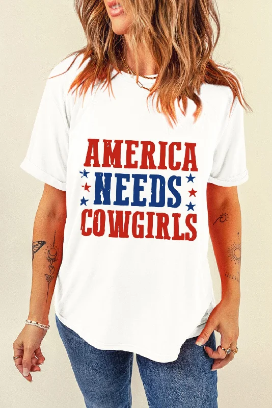 Shorts & Skirts unique looks-America Needs Cowgirls Women's Graphic Short Sleeve T-Shirt