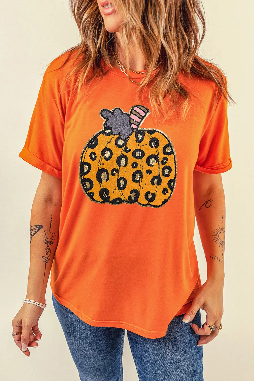 Shorts & Skirts free delivery-Leopard Pumpkin Women's Graphic Short Sleeve T-Shirt