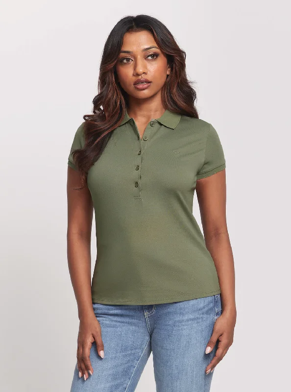 Blouses & Shirts uniform-Green Khaki Liza Pique Polo T-Shirt