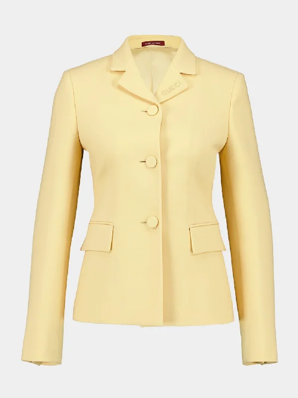 Jackets for forest walks -Light Yellow Wool Crêpe Jacket