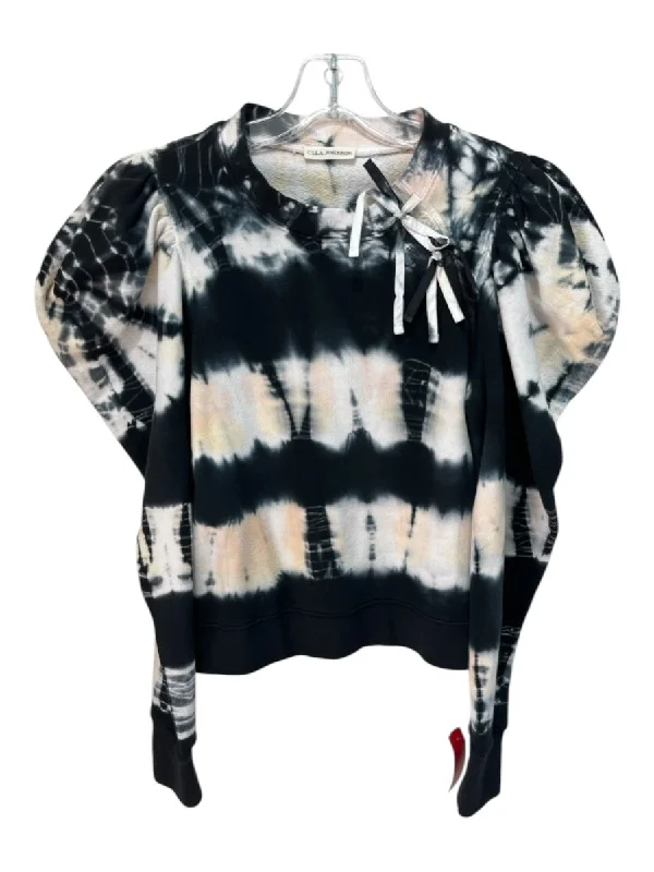 Ulla Johnson Size S Black & Cream Cotton Tie Dye Long Puff Sleeve Sweater