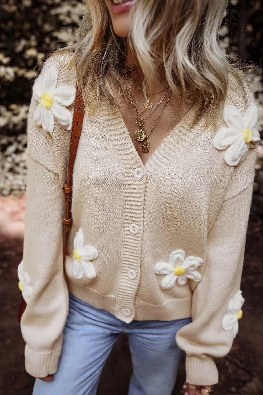 Cardigans with scarf pairing-Flower Dropped Shoulder Long Sleeve Cardigan