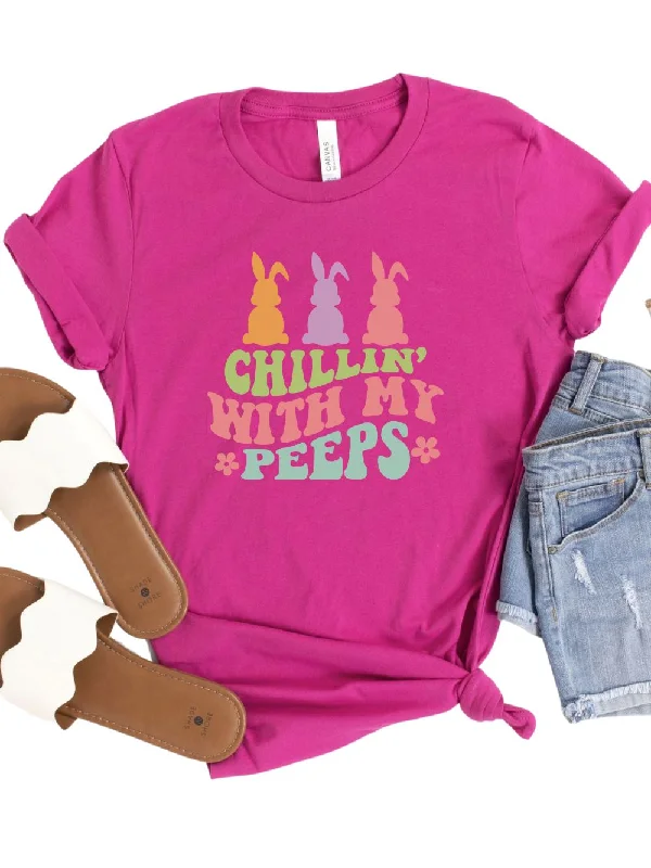 Shorts & Skirts latest styles-Chillin' With My Peeps Adult Short Sleeve T-Shirt for Spring & Easter