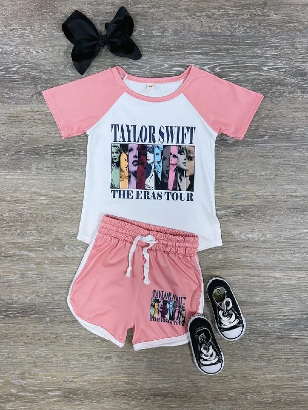 Shorts & Skirts bold designs-Sport Pink Girls T-Shirt & Shorts Concert Outfit