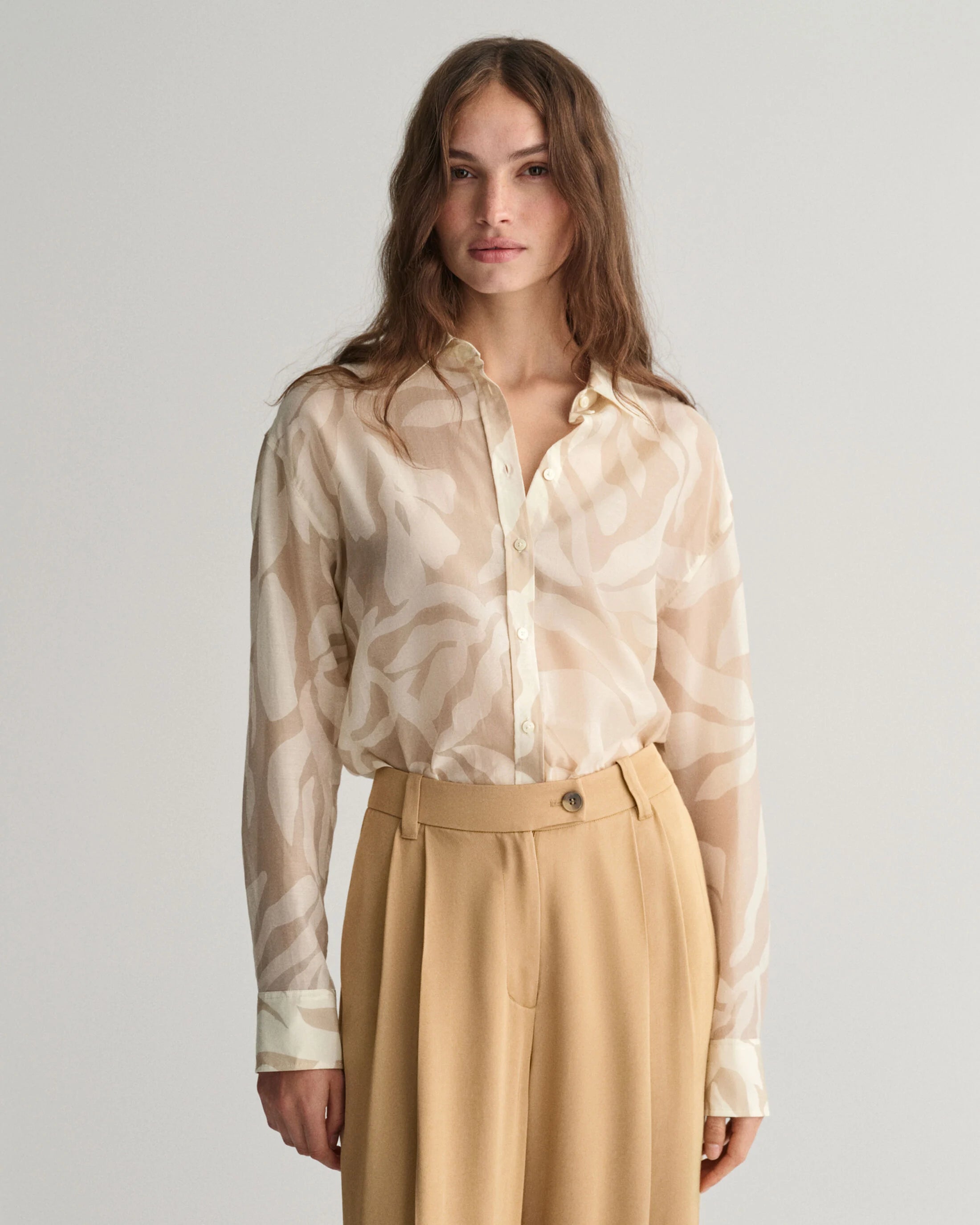 Blouses & Shirts for logo-Gant Womens Palm Silk Shirt - Dry sand