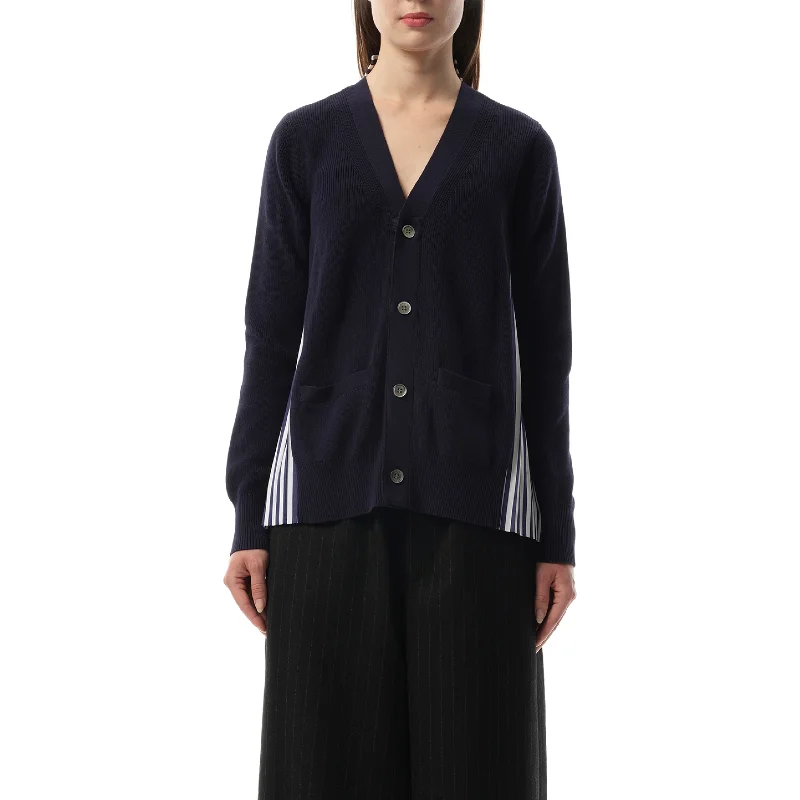 Cardigans with indoor comfort-Cotton Knit x Cotton Poplin Cardigan in Navy