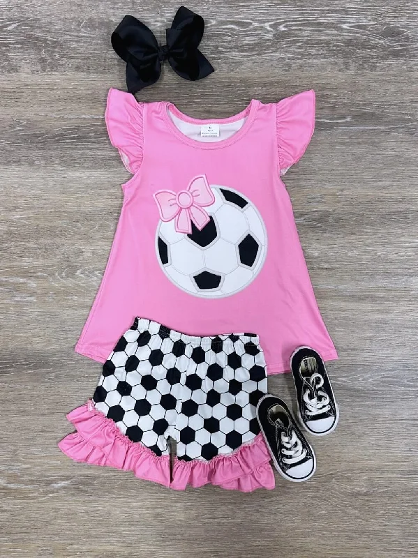 Shorts & Skirts fashion vibes-Soccer Star Pink Ruffle Girls Shorts Outfit