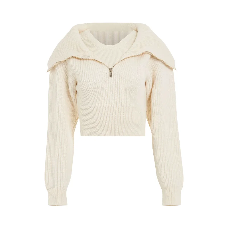 Risoul Double Collar Sweater in Off White