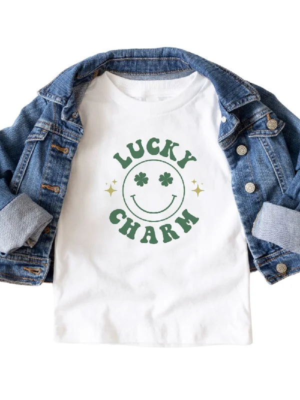 Shorts & Skirts budget looks-Lucky Charm Smile Face Toddler Girls or Boys Short Sleeve St. Patrick's Day Graphic T-Shirt