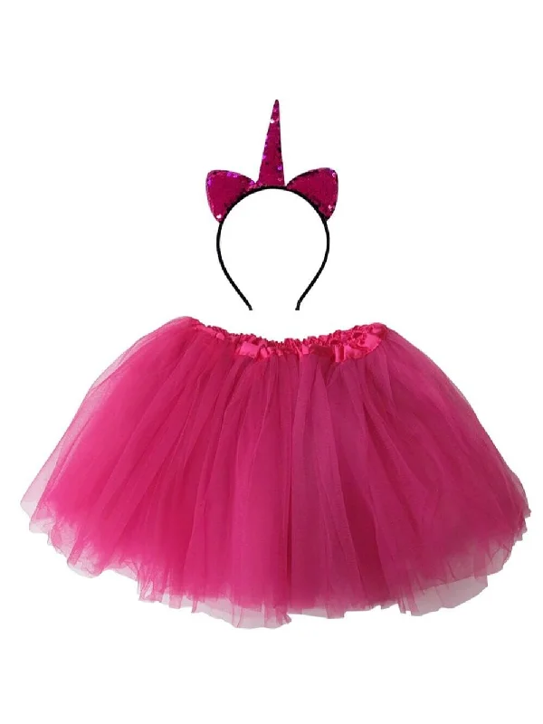 Shorts & Skirts cozy trends-Adult Hot Pink Unicorn Costume - Tutu Skirt & Flip Sequin Headband Horn Set for Adult or Plus Size