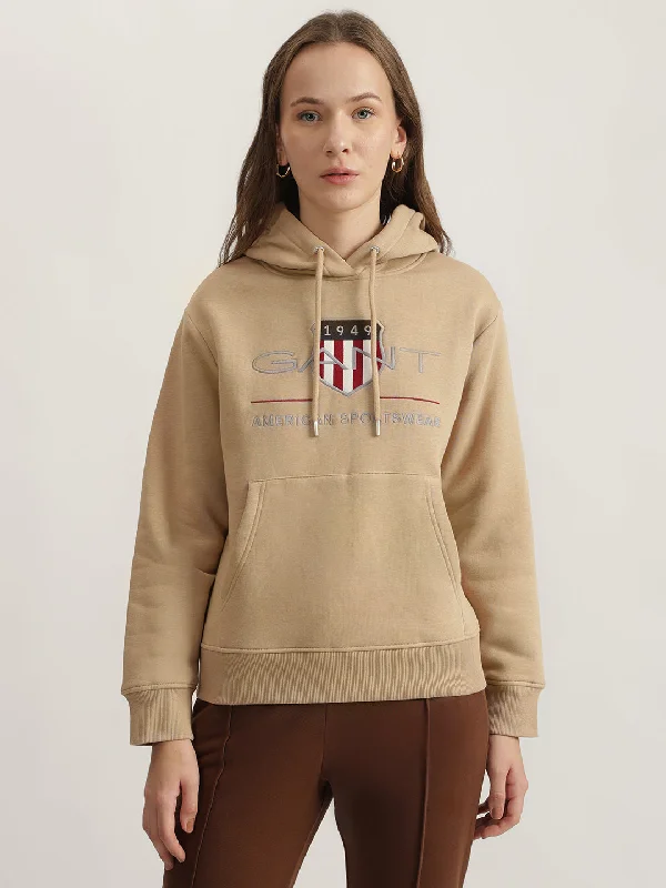 Hoodies with blanket vibes-Gant Women Beige Embroidered Hooded Full Sleeves Sweatshirt