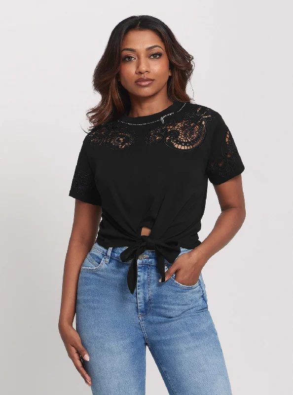 Blouses & Shirts birthday-Eco Black Anjour Lace T-Shirt