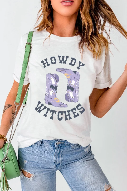 Shorts & Skirts spring collection-Howdy Witches Graphic Round Neck Short Sleeve T-Shirt