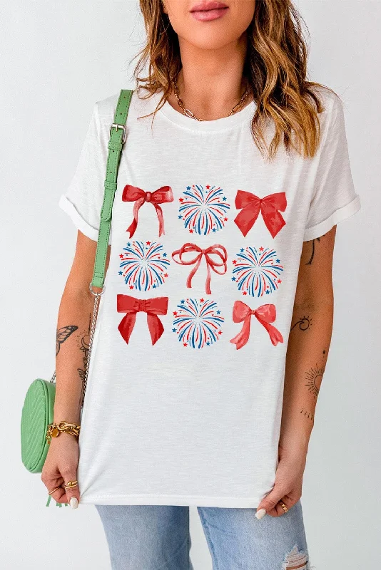 Shorts & Skirts seasonal fits-Bow Graphic Round Neck Short Sleeve T-Shirt