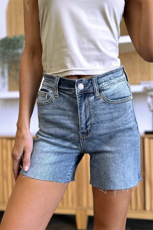 Shorts & Skirts bold styles-Judy Blue Full Size High Waist Raw Hem Denim Shorts