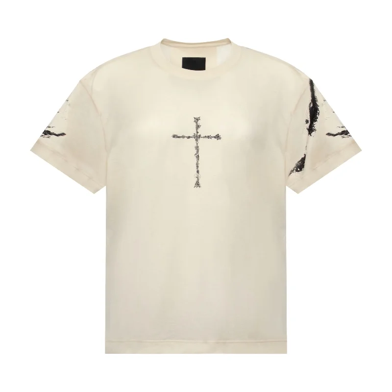 Blouses & Shirts for cosplay-Cross Frame Print T-Shirt in Clay