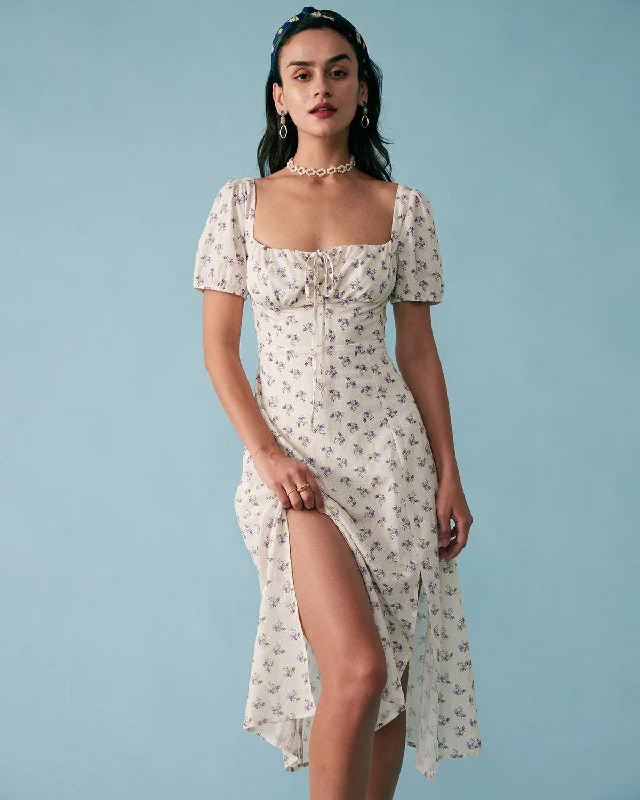 Shorts & Skirts unique looks-The Short Sleeve Floral Ruched Midi Dress