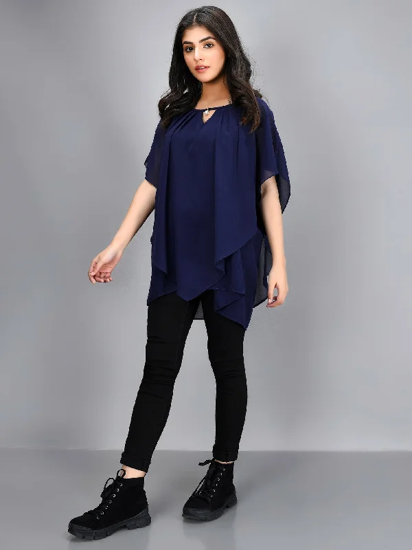 Pleated Chiffon Top - Blue