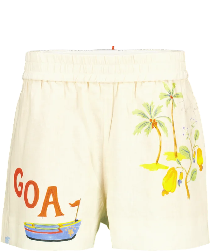 Rhode Resort Cream Kina "Goa" Printed Linen Shorts UK S