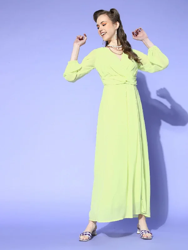 Dresses for heritage-Women Lime Green Wrap Maxi Dress