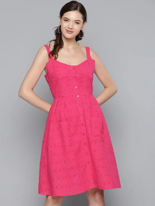 Dresses for special occasions-Fuchsia Strappy Front Button Dress