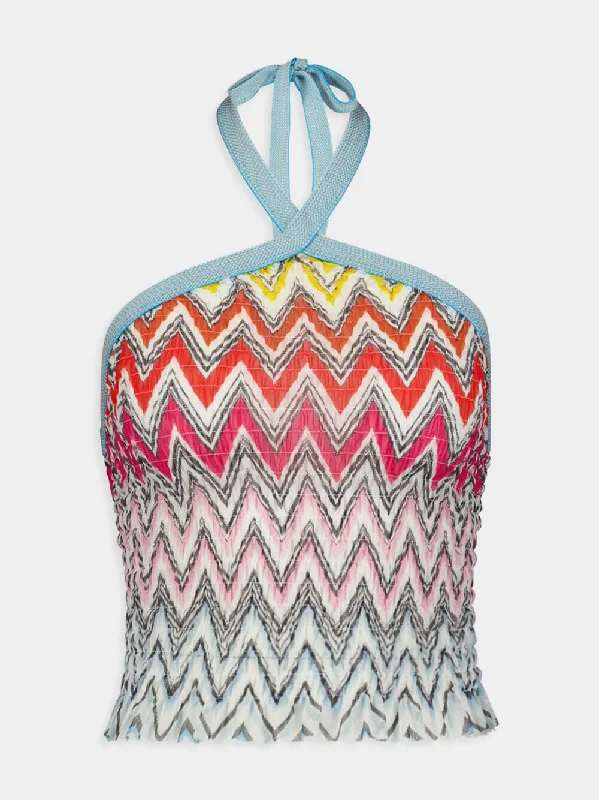 Knitted Halterneck Crop Top in Multicolour