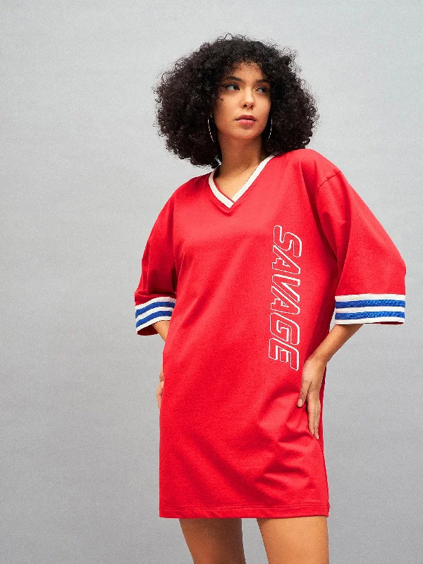 Dresses for achievement-Women Red SAVAGE T-Shirt Dress