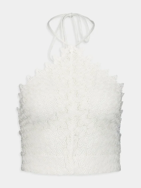 Knitted Halterneck Crop Top in White